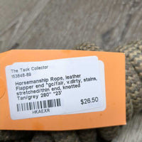 Horsemanship Rope, leather Flapper end *gc/fair, v.dirty, stains, stretched/thin end, knotted
