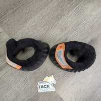 2 Soft Ribbed Rubber Bell Boots, velcro, fleece top *vgc, clean, mnr hairy, clumpy & faded

