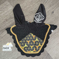 Crochet Fly Veil Ear Bonnet, piping *vgc/xc, puckered, linty?stained ears, faded edge?

