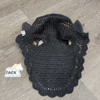 Crochet Fly Veil Ear Bonnet, piping *vgc/xc, puckered, linty?stained ears, faded edge?
