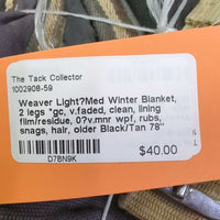 Light?Med Winter Blanket, 2 legs *gc, v.faded, clean, lining film/residue, 0?v.mnr wpf, rubs, snags, hair, older
