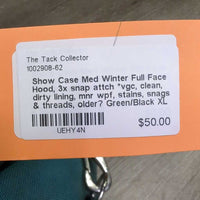 Med Winter Full Face Hood, 3x snap attch *vgc, clean, dirty lining, mnr wpf, stains, snags & threads, older?
