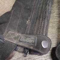 JUNIORS Synthetic Micro Suede Half Chaps *gc, dirty, rubs, pulled threads, undone stitching, faded
