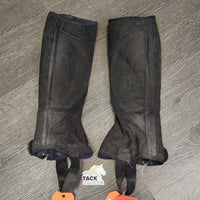 JUNIORS Synthetic Micro Suede Half Chaps *gc, dirty, rubs, pulled threads, undone stitching, faded

