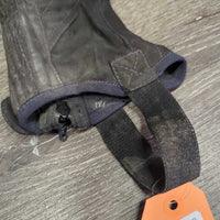 JUNIORS Synthetic Micro Suede Half Chaps *gc, dirty, rubs, pulled threads, undone stitching, faded
