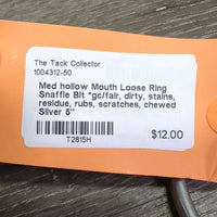 Med hollow Mouth Loose Ring Snaffle Bit *gc/fair, dirty, stains, residue, rubs, scratches, chewed
