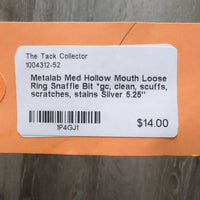 Med Hollow Mouth Loose Ring Snaffle Bit *gc, clean, scuffs, scratches, stains
