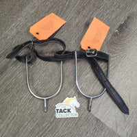 v.Fine Smooth Rowel Spurs, Thick Leather Spur Straps *xc/vgc, clean, mnr scuffs & edge scrapes
