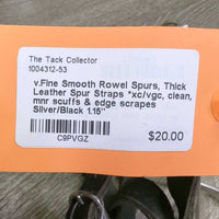 v.Fine Smooth Rowel Spurs, Thick Leather Spur Straps *xc/vgc, clean, mnr scuffs & edge scrapes
