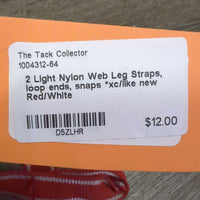 2 Light Nylon Web Leg Straps, loop ends, snaps *xc/like new
