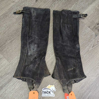 Suede Half Chaps, Zippers, Buckle Top Strap *gc, dirty, hairy, stains, residue, older
