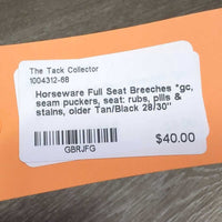 Full Seat Breeches *gc, seam puckers, seat: rubs, pills & stains, older
