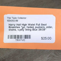 High Waist Full Seat Breeches *gc, faded, puckers, older, stains, v.pilly lining
