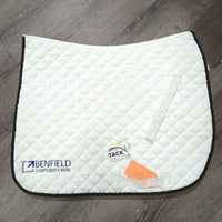 Quilt Dressage Pad, "Carrots & Cocktails" *gc, clean, mnr stains, rubs, hair, pills, dingy, faded, puckers
