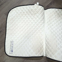 Quilt Dressage Pad, "Carrots & Cocktails" *gc, clean, mnr stains, rubs, hair, pills, dingy, faded, puckers
