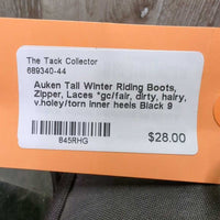 Tall Winter Riding Boots, Zipper, Laces *gc/fair, dirty, hairy, v.holey/torn inner heels
