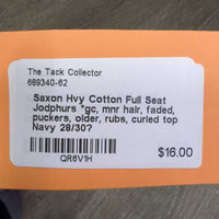 Hvy Cotton Full Seat Jodphurs *gc, mnr hair, faded, puckers, older, rubs, curled top
