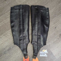 Pr Leather Half Chaps *gc, clean, older, TORN & puckered els, v.rubbed, pilly, mnr pills, residue, scuffs
