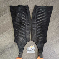 Pr Leather Half Chaps *gc, clean, older, TORN & puckered els, v.rubbed, pilly, mnr pills, residue, scuffs
