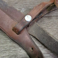 Flat Wide Noseband *gc/fair, riveted sides, rubs, dirty, cracks, rubs, scrapes, older, stiff
