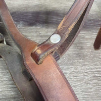 Flat Wide Noseband *gc/fair, riveted sides, rubs, dirty, cracks, rubs, scrapes, older, stiff
