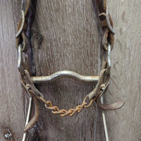 Wide Flat Headstall, Curb Bit, Plain Reins *fair, dirty, NO Throat, older, dry, stiff, dirty
