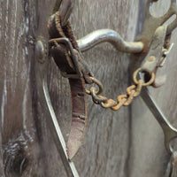 Wide Flat Headstall, Curb Bit, Plain Reins *fair, dirty, NO Throat, older, dry, stiff, dirty
