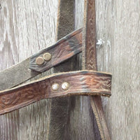 Wide Flat Headstall, Curb Bit, Plain Reins *fair, dirty, NO Throat, older, dry, stiff, dirty
