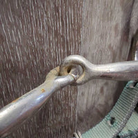 Stiff Nylon Web Headstall, Split Reins, half cheek bit, Chin Strap *gc, rubs, faded, rusty, oxidized
