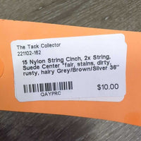 15 Nylon String Cinch, 2x String, Suede Center *fair, stains, dirty, rusty, hairy
