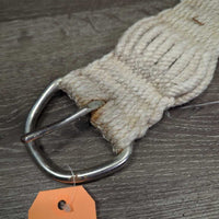 27 Cotton String Wide Cinch, 2x D Rings *fair, dirty, faded, hairy, rust, rubs, snags, pills
