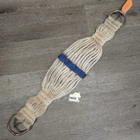 27 Cotton String Wide Cinch, 2x D Rings *fair, dirty, faded, hairy, rust, rubs, snags, pills
