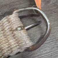 27 Cotton String Wide Cinch, 2x D Rings *fair, dirty, faded, hairy, rust, rubs, snags, pills
