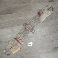 15 Nylon String Cinch, 2x D Rings, Leather Center *fair, v.dirty, stains, stiff, rubs, rusty
