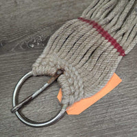 15 Nylon String Cinch, 2x D Rings, Leather Center *fair, v.dirty, stains, stiff, rubs, rusty
