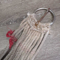 15 Nylon String Cinch, 2x D Rings, Leather Center *fair, v.dirty, stains, stiff, rubs, rusty
