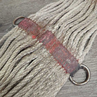 27 Cotton String Wide Cinch, 2x D Rings *fair, v.dirty, stained, v.hairy, rubs, frays, snags
