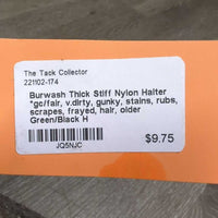 Thick Stiff Nylon Halter *gc/fair, v.dirty, gunky, stains, rubs, scrapes, frayed, hair, older
