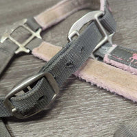Nylon & Fleece Halter, adj, snap *fair, v.torn holes, dirty, clumpy, stains, rubs, hair
