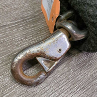 Nylon Lead Rope, bull snap *gc/fair, stiff, mnr hair, dirt, faded, snags, frays, rust
