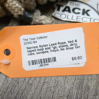 Narrow Nylon Lead Rope, tied & taped loop end *gc, stains, dirty, rubs, scrapes, frays, No Snap
