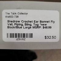 Crochet Ear Bonnet Fly Veil, Piping, Bling, Tag *new
