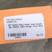 46" Nylon Dog Leash, loop handle *gc, stains, rubs, snags, frays
