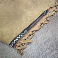 Hvy Suede Western Full Chaps, Lace Back, Fringe *vgc/gc, older, rubs, stains, fadedmnr stains, rubs, dry & stiff edges
