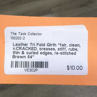 Leather Tri Fold Girth *fair, clean, v.CRACKED, creases, stiff, rubs, thin & curled edges, re-stitched
