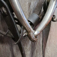 Headstall, Curb Strap, Split Reins, Eggbutt Bit *gc/fair, older, dirt, creases, cracks, splits, MISSING Concho, rust
