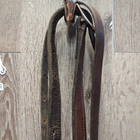 Headstall, Curb Strap, Split Reins, Eggbutt Bit *gc/fair, older, dirt, creases, cracks, splits, MISSING Concho, rust
