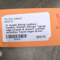 Pr Aussie Stirrup Leathers - Fenders, Western Stirrups *vgc/gc, edge scrapes & chews?, creases, scratches, frayed edges, curled edge
