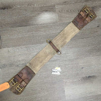 Thick Leather & Cotton Web Aussie Girth, 2x D Rings *gc, stains, edge rubs, v.dirty, smells, discolored, rough edges, rubs, faded, snag
