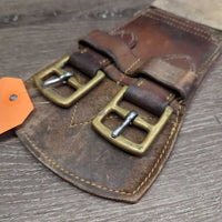 Thick Leather & Cotton Web Aussie Girth, 2x D Rings *gc, stains, edge rubs, v.dirty, smells, discolored, rough edges, rubs, faded, snag
